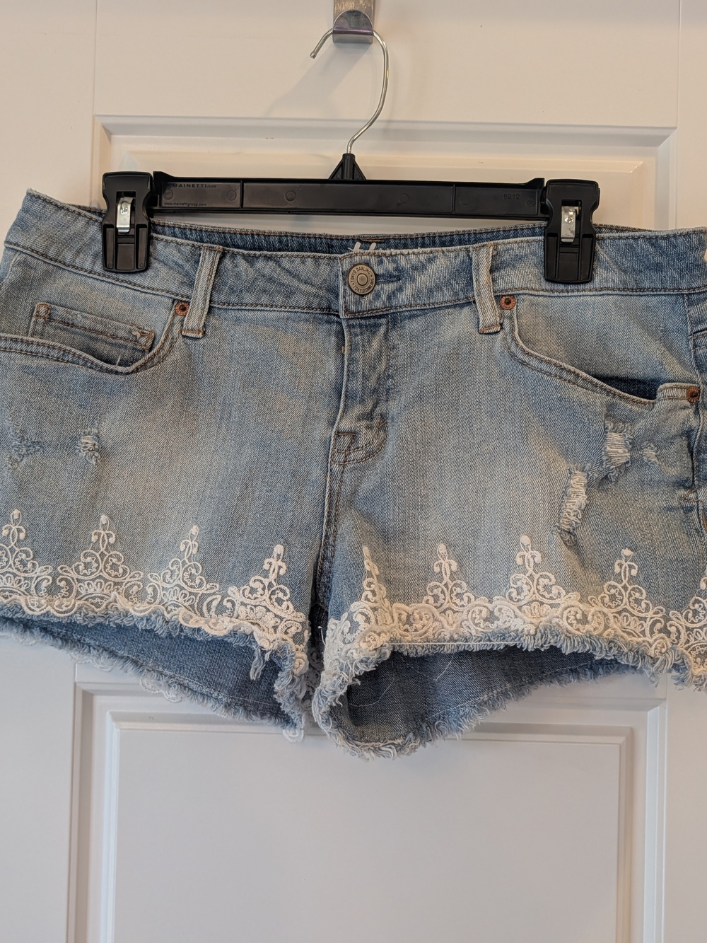 Denim Lace-Hem Women's Shorts - Light Blue Size 12
